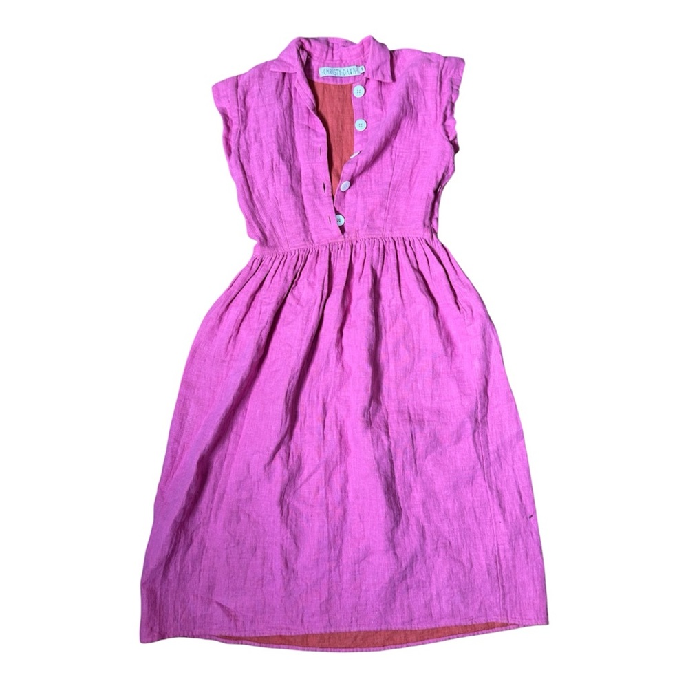 Christy Dawn Magenta Button-Front Linen Midi Dress